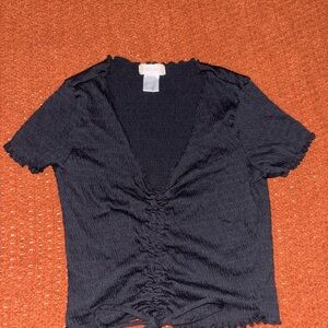 Altar'd State Black Ruched V-Neck Short Sleeve Crop Top